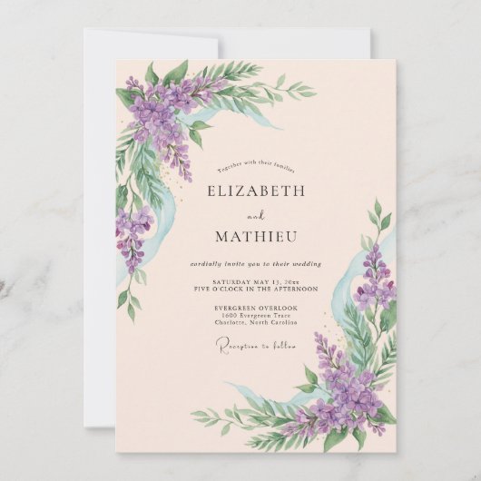 Lavendel-Botanische Hochzeit Einladung (Vorderseite)