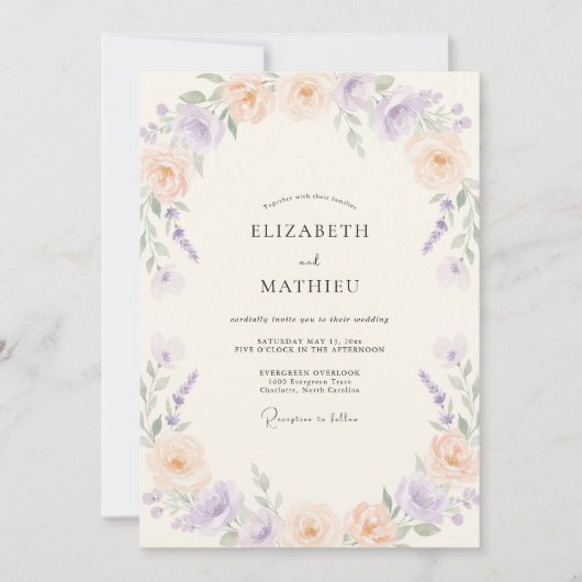 Lavendel-Botanische Hochzeit Einladung (Vorderseite)