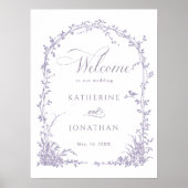 Lavendel-Botanischer-Bogen-Garten-Hochzeit Willkom Poster (Vorne)