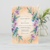 Lavendel-Botanischer-Bogen-Hochzeit Einladung (Stehend Vorderseite)