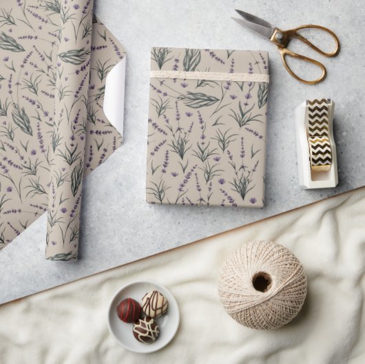 Lavendel Botanisches Muster Geschenkpapier (Kunsthandwerk)