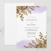 Lavendel-Bronze-Rustikal-Hochzeit Einladung (Vorne/Hinten)