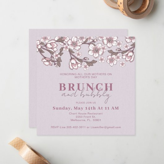 Lavendel-Brunch-Einladung zur Blumenmutter Mitteilungskarte (Vorderseite/Rückseite Beispiel)