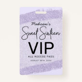 Lavendel Brush Glitzer Sweet 16 Einladung VIP Ausweis (Vorderseite)