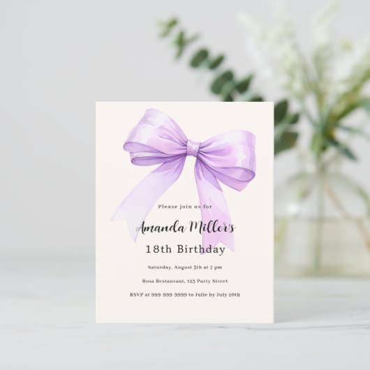 Lavendel-Bug elegant Geburtstagseinladung (Stehend Vorderseite)