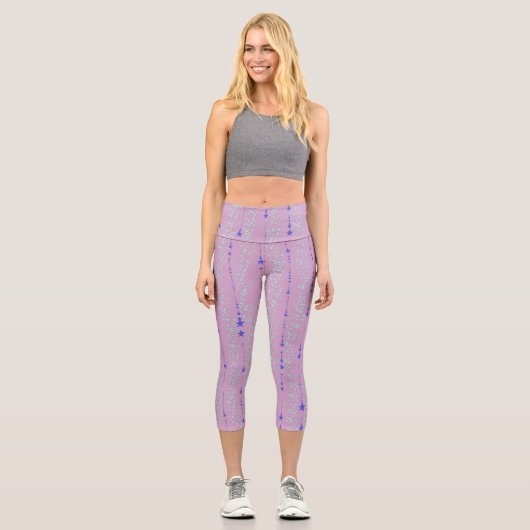 Lavendel Capris Leggings Gestrippte Stars & Punkte (Vorderseite)