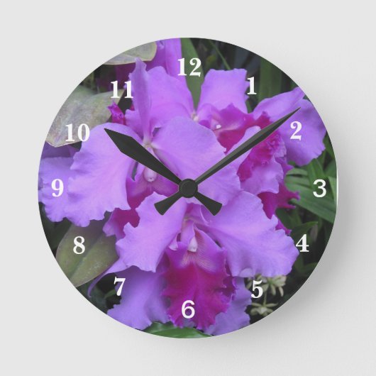Lavendel Catleya Orchideen Runde Wanduhr (Vorderseite)