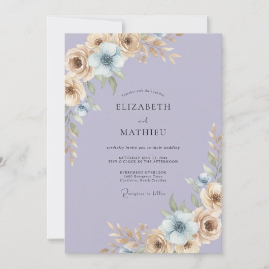Lavendel-Champagner-Bemalte Hochzeit Einladung (Vorderseite)