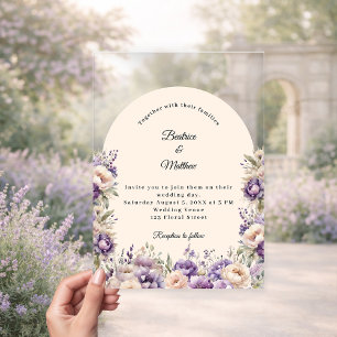 Lavendel Champagner Creme Blumenluxus-Hochzeit Acryleinladungen