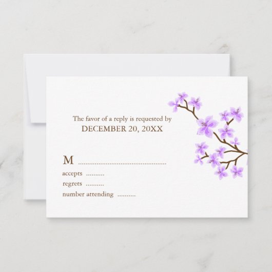 Lavendel Cherry blüht Hochzeitskarten RSVP Karte (Vorderseite)