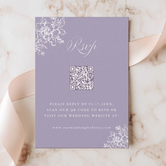 Lavendel Classic Bloom Gartenhochzeit QR-Code RSVP Karte