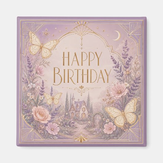 Lavendel Cottage Geburtstagstraumlandschaft Magnet (Vorne)