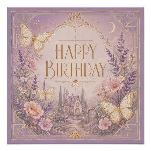 Lavendel Cottage Geburtstagstraumlandschaft Poster