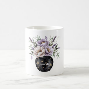 Lavendel-Creme-Blumen Gold Glanz Sterne Vase Kaffeetasse
