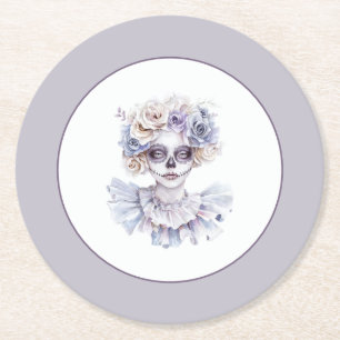 Lavendel-Creme-Blumenmädchen-Halloween Runder Pappuntersetzer