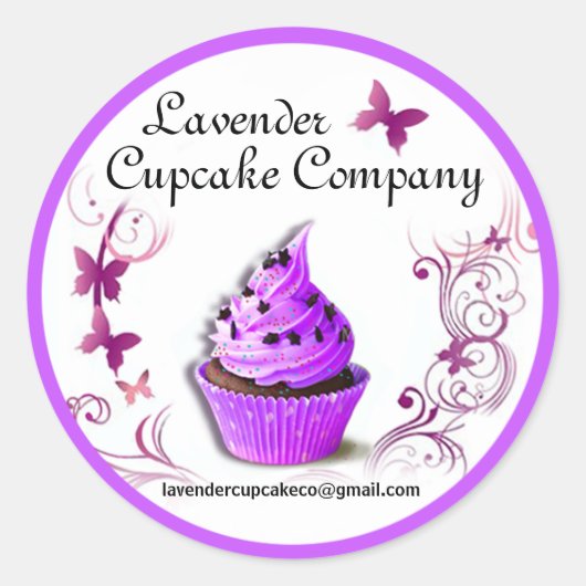 Lavendel Cupcake Co Aufkleber lila Grenze (Vorderseite)