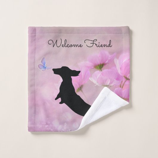 Lavendel Dackel Handtuch Set (Waschlappen)