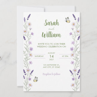 Lavendel-Daisy-Schmetterling-Hochzeitseinladung Einladung