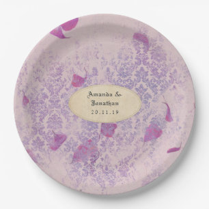 Lavendel-Damask-Hochzeit mit distressed-Effekt Pappteller