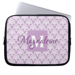 Lavendel Damask Notebook-Gehäuse mit Monogramm und Laptopschutzhülle