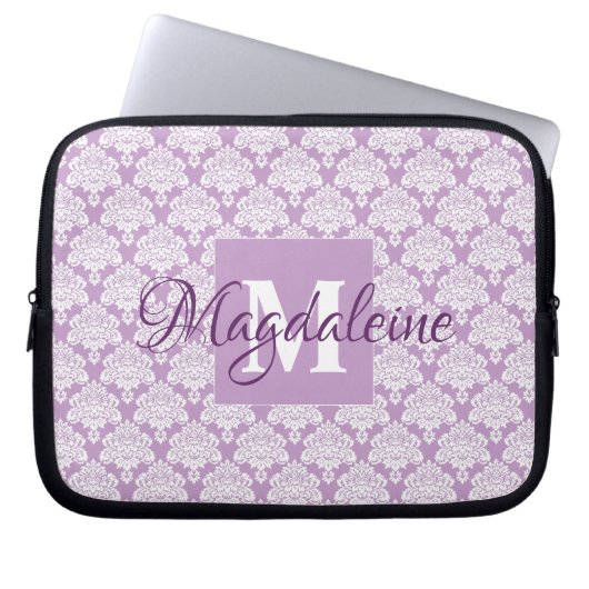 Lavendel Damask Notebook-Gehäuse mit Monogramm und Laptopschutzhülle (Vorderseite)