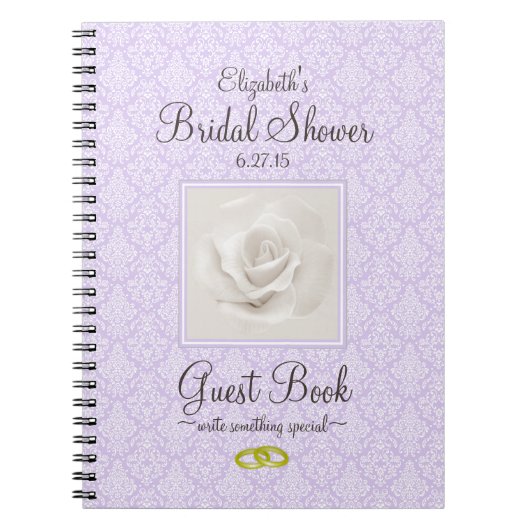 Lavendel-Damast-und Rosen-Brautparty-Gast-Buch Notizblock (Vorderseite)