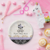 Lavendel-Damast-Wagen-Babyparty Pappteller (Party)