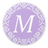 Lavendel-Damast-weißer Monogramm-Griff Keramikknauf (Vorderseite)