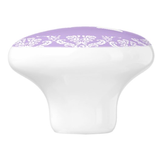 Lavendel-Damast-weißer Monogramm-Griff Keramikknauf (Seitenansicht)