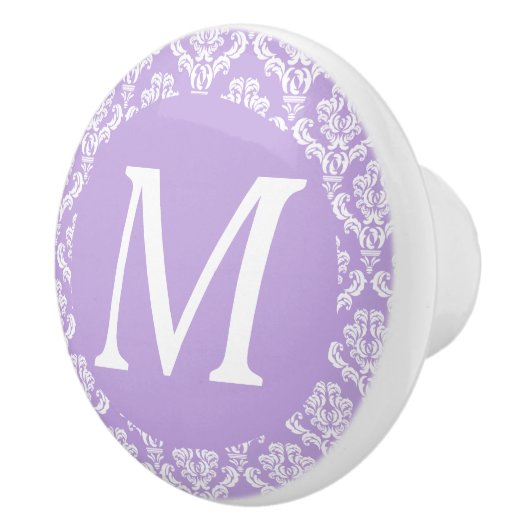 Lavendel-Damast-weißer Monogramm-Griff Keramikknauf (Rechts)