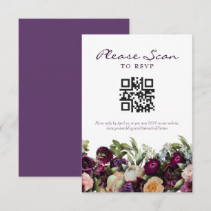 Lavendel Dark Floral Wedding QR Code RSVP Card Karte
