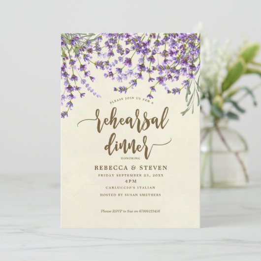 Lavendel-Dinner für moderne Probe Einladung (Stehend Vorderseite)