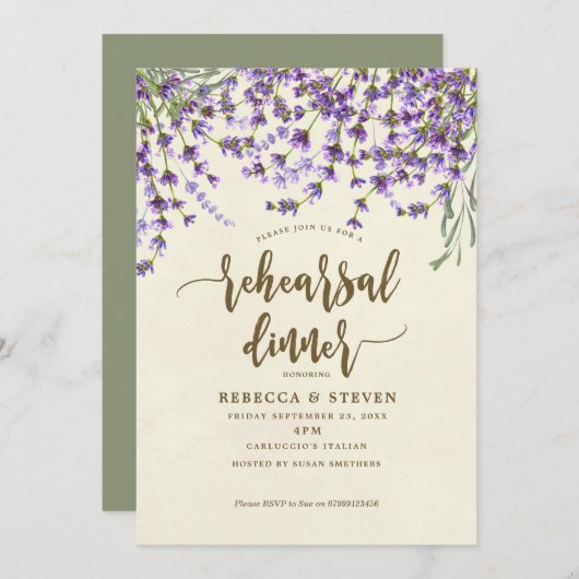Lavendel-Dinner für moderne Probe Einladung (Vorne/Hinten)