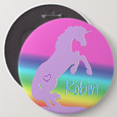 Lavendel Einhorn-Silhouette (Regenbogen/personalis Button (Vorne & Hinten)