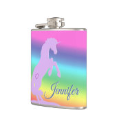 Lavendel Einhorn-Silhouette (Regenbogen/personalis Flachmann (Links)