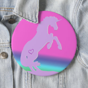 Lavendel-Einhorn-Silhouette (Regenbogenuntergrund) Button