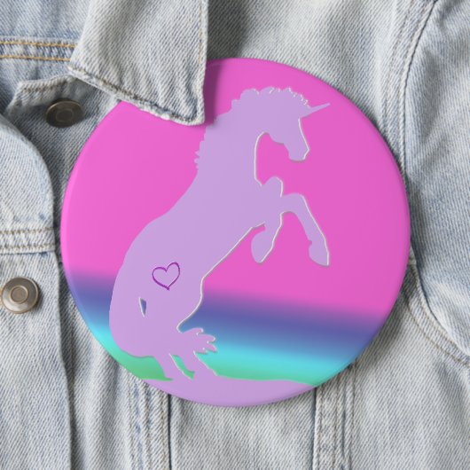 Lavendel-Einhorn-Silhouette (Regenbogenuntergrund) Button (Beispiel)