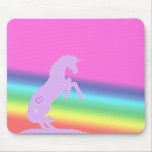 Lavendel-Einhorn-Silhouette (Regenbogenuntergrund) Mousepad