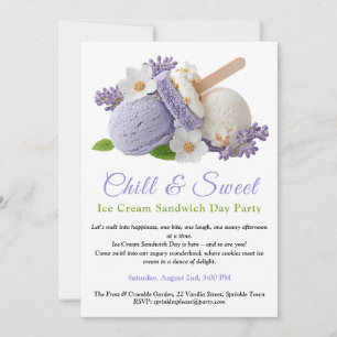 Lavendel-Eiscreme-Sandwich-Tag-Wasserfarbe Einladung