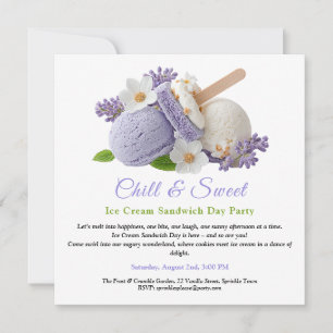 Lavendel-Eiscreme-Sandwich-Tag-Watercolor Einladung