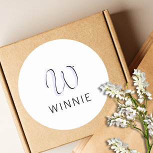 Lavendel Elegant Anfangs Schwarzer Name   Modern  Runder Aufkleber