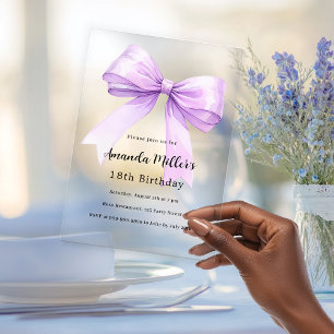 Lavendel elegant klaren Geburtstag Acryleinladungen