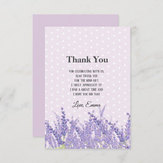 Lavendel, elegant, modern, trendig, floral , lila dankeskarte (Vorne/Hinten)