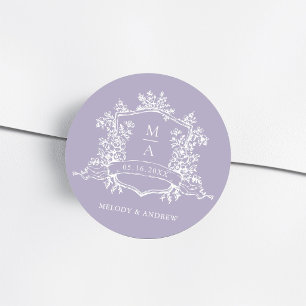 Lavendel Elegante Florale Wappenkartusche Monogram Runder Aufkleber