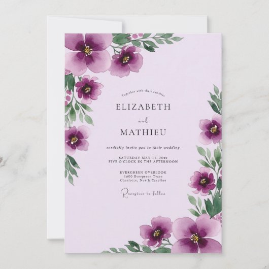 Lavendel-Elegante Wasserfarben-Hochzeit Einladung (Vorderseite)
