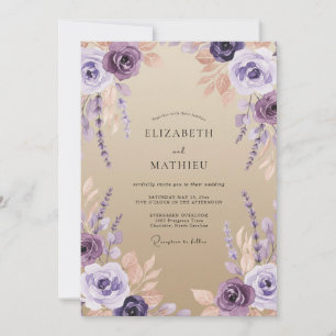 Lavendel Eleganter Sand Hochzeit Einladung