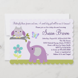 Lavendel Elephant Butterfly Baby Dusche einladen Einladung