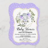 Lavendel Elephant Modern Baby Dusche Einladung (Vorne/Hinten)