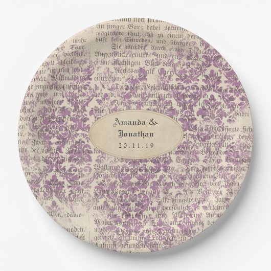 Lavendel-Ephemera-Hochzeit Pappteller (Vorderseite)