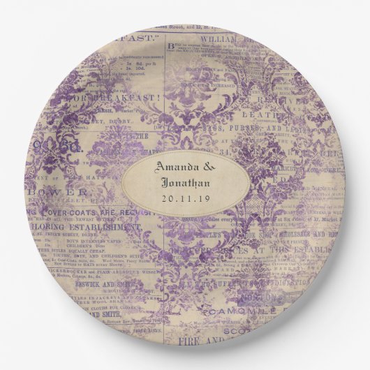 Lavendel-Ephemera-Hochzeit Pappteller (Vorderseite)
